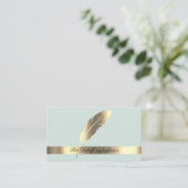 Eye Catching Lichtblauw met Gouden Veer Visitekaartje (Staand voorkant)