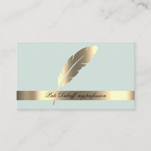 Eye Catching Lichtblauw met Gouden Veer Visitekaartje (Voorkant)