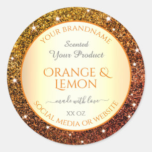 Eye Catching Oranje Gouden Glitter productetikette Ronde Sticker