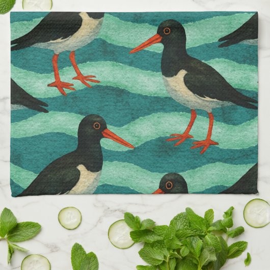 Eye Catching Oyster Catcher Theedoek (Gevouwen)