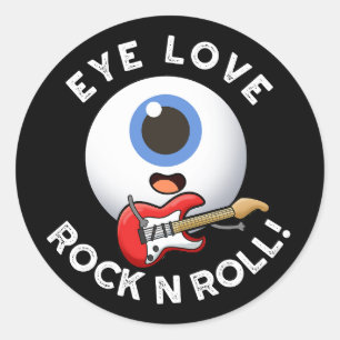 Eye Love Rock and Roll Funny Eyeball Pun Dark BG Ronde Sticker