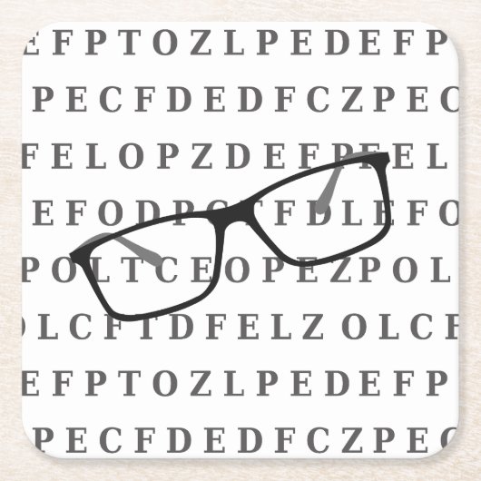 Eye Test Chart and Specs Fun Optician Vierkante Kartonnen Onderzetter (Voorkant)
