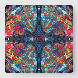 Eye Twisted en Trippy Schilderen blauw met Stippen Vierkante Klok