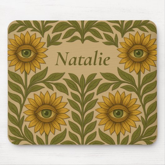 Eye Zonnebloem Bloemen Custom Naam Mousepad Muismat (Voorkant)