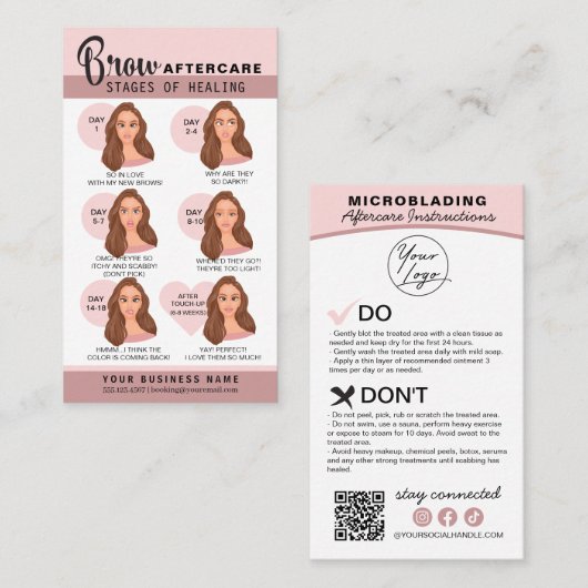 Eyebrow Microblading Aftercare Instructions Busine Visitekaartje (Voorkant / Achterkant)