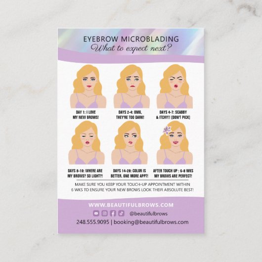 Eyebrow Microblading Brow Aftercare & Appointment Visitekaartje (Achterkant)