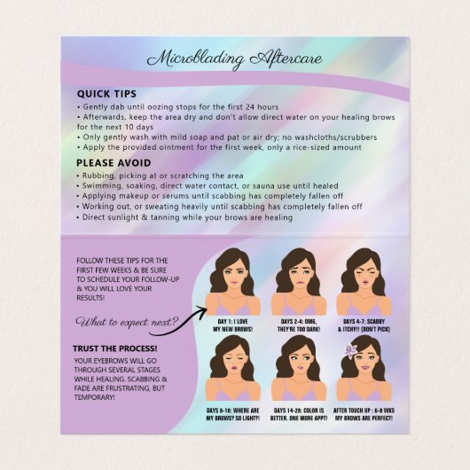 Eyebrow Microblading Brow Aftercare & Appointment  Visitekaartjes (Binnenkant ongevouwen)