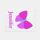 Eyecatching Artistic Line Pattern Butterfly + Name Fleece Deken (Voorkant (Horizontaal))