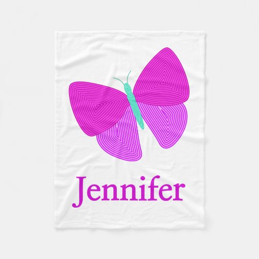 Eyecatching Artistic Line Pattern Butterfly + Name Fleece Deken (Voorkant)