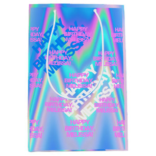 Eyecatching Y2K-regenboog op aangepaste tekstholog Medium Cadeauzakje