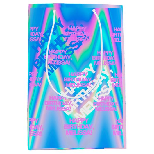 Eyecatching Y2K-regenboog op aangepaste tekstholog Medium Cadeauzakje (Voorkant)