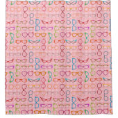 Eyeglass Retro Modern Hipster Pink Gingham Glans Douchegordijn (Voorkant)
