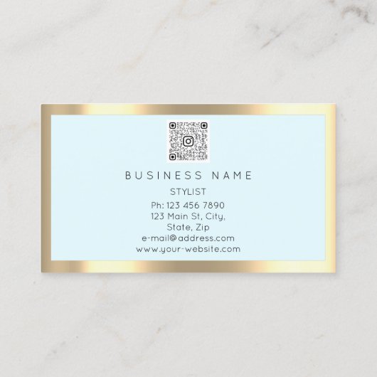 Eyelash Brow Makeup Logo Qr Code Blue Pastel Gold Visitekaartje (Achterkant)