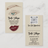 Eyelash Brow Makeup Logo QR Code Lip Roos Groen Visitekaartje (Voorkant / Achterkant)