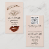 Eyelash Brow Makeup Logo QRCode Lip Gold Roos Visitekaartje (Voorkant / Achterkant)