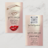Eyelash Brow Makeup Logo QRCode Roos Gold Lip Visitekaartje (Voorkant / Achterkant)