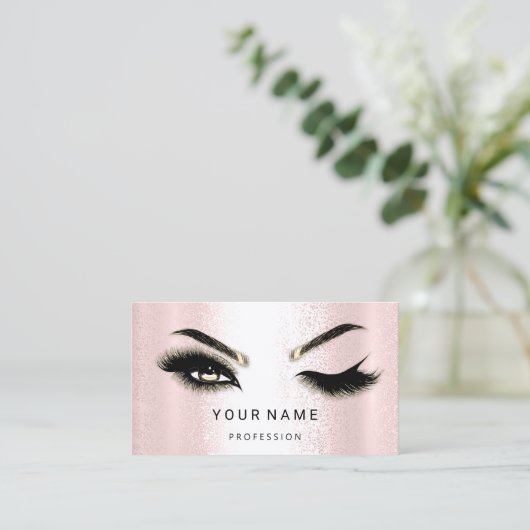 Eyelash Brow Microblade. QR CODE Logo Roze poeder Visitekaartje (Staand voorkant)