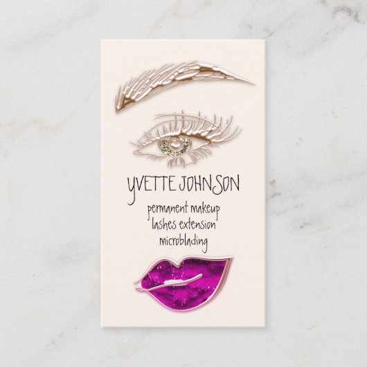 Eyelash Brows Makeup Logo QRCode Pink Lip Gold Visitekaartje (Voorkant)
