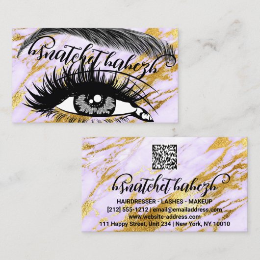 Eyelash Brows QR Code Logo Roze goudmarmer Visitekaartje (Voorkant / Achterkant)