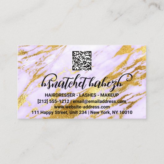 Eyelash Brows QR Code Logo Roze goudmarmer Visitekaartje (Achterkant)