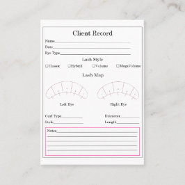 Eyelash Extension Client Record formulier Visitekaartje