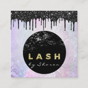 Eyelash Extension Expert Black Drip Pink Glitter Vierkante Visitekaartje