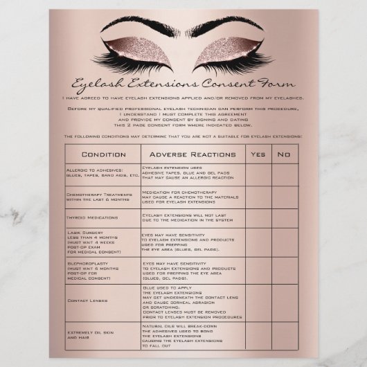 Eyelash Extension Liability Waiver Roos Blush Flyer (Voorkant)
