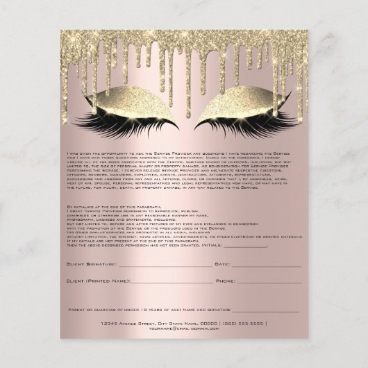 Eyelash Extension Liability Waiver Spark Roos Gold Flyer (Achterkant)