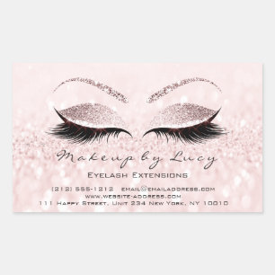 Eyelash Extension Makeup Beauty Salon Roze Glitter Rechthoekige Sticker