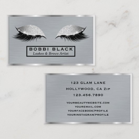 Eyelash Extensions Glitter Makeup Modern Metal Visitekaartje (Voorkant / Achterkant)