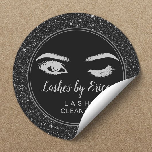 Eyelash Extensions Lash Cleaner Chic Black Glitter Ronde Sticker