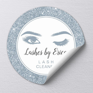 Eyelash Extensions Lash Cleaner Dusty Blue Glitter Ronde Sticker