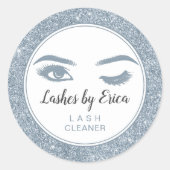 Eyelash Extensions Lash Cleaner Dusty Blue Glitter Ronde Sticker (Voorkant)