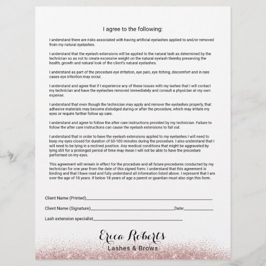 Eyelash Extensions Liability Waiver Release Form Flyer (Achterkant)