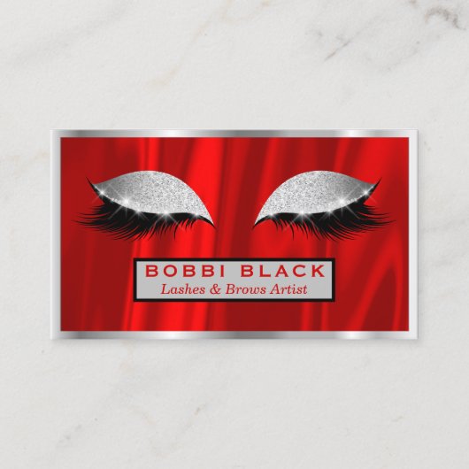 Eyelash Extensions Makeup Red Silver Grey Visitekaartje (Voorkant)