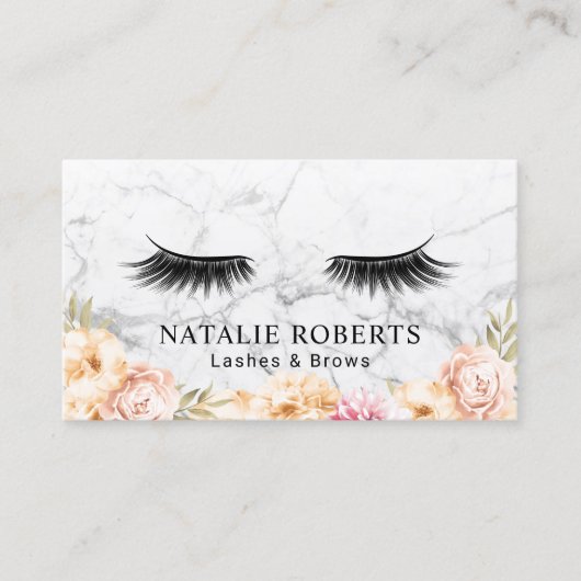 Eyelash Extensions Salon  Floral Marble Visitekaartje (Voorkant)