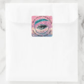 Eyelash Logo NameDankgaffel Blauwgroen Glitter Hol Vierkante Sticker (Tas)