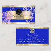 Eyelash Makeup Artist QR Code Logo Floral Blue Visitekaartje (Voorkant / Achterkant)