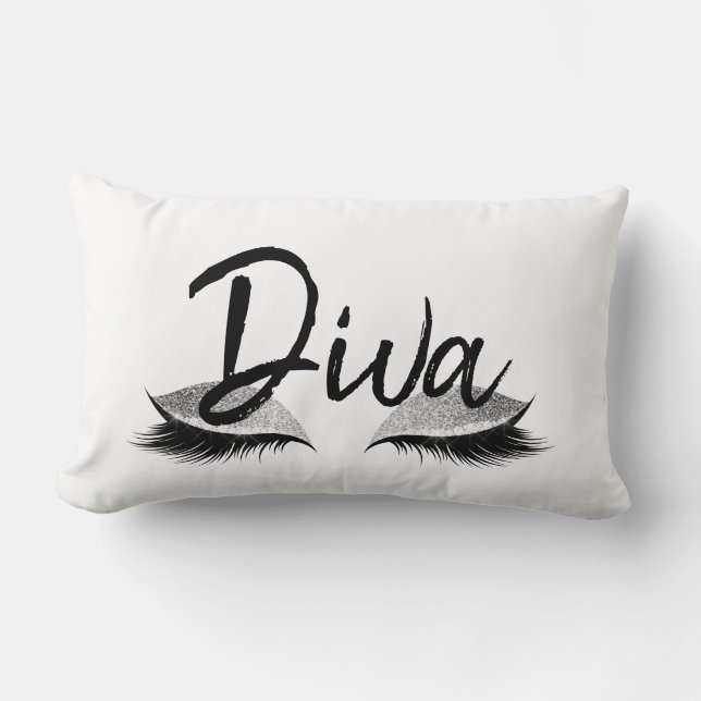 Eyelash Makeup Diva Modern Black en White Kussen (Voorkant)
