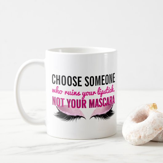 Eyelash Makeup Typografie | Girly Quote lipstick Koffiemok (Met donut)