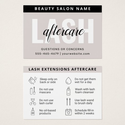 Eyelash Moderne Extensions Lash carte de post-soin (Devant & derrière)
