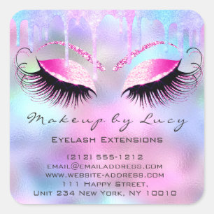 Eyelash Professional Makeup Unicorn Holograaf Roze Vierkante Sticker