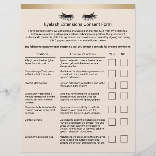 Eyelash Salon Liability Waiver Gold Border Flyer (Voorkant)