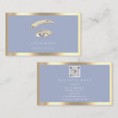 Eyelashes Brow Makeup Logo Qr Code Blue Gold Lijst Visitekaartje (Voorkant / Achterkant)