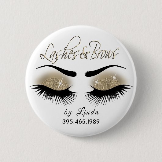 Eyelashes en Brows - Licht goud Ronde Button 5,7 Cm (Voorkant)