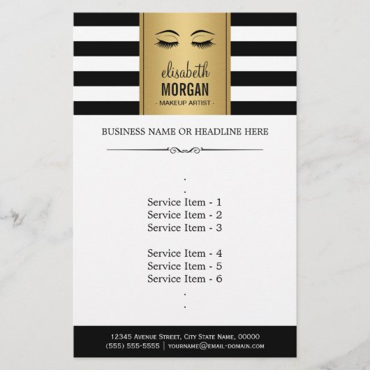 Eyelashes Eyebrows Gold Black White Stripes Flyer (Voorkant)