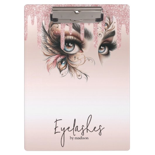 EyeLashes Glam Champagne Dripping Glitter Notitieb Klembord (Voorkant)