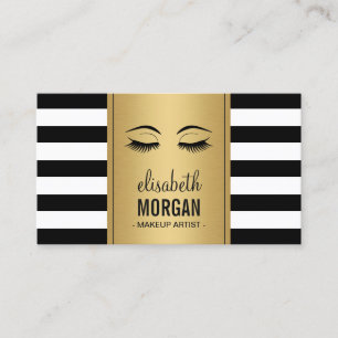 Eyelashes Makeup Logo Gold Black White Stripes Visitekaartje