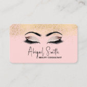 Eyelashes met Gold Glitter op Roze Visitekaartje (Voorkant)