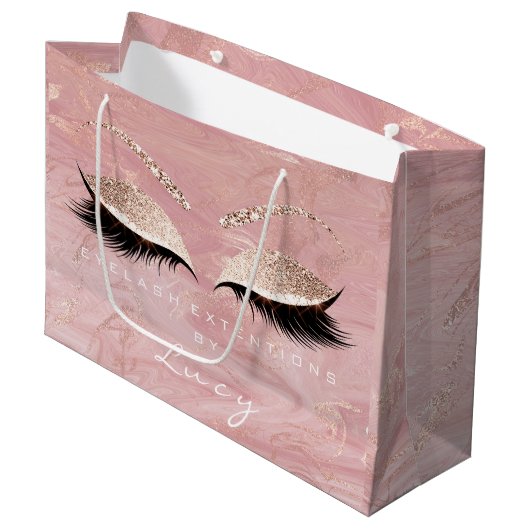 Eyes Lashes Makeup Bridal Name Glitter roze marmer Groot Cadeauzakje (Voorkant Gekanteld)